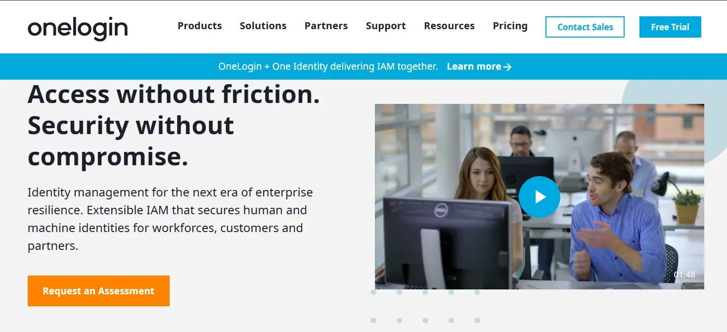 OneLogin pricing overview showing Advanced, Professional, and Expert tiers